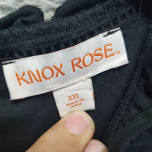 Knox Rose Top Womens XXL Black Embroidered Flutter Sleeve Blouse Boho Tassel Tie - Picture 2 of 7